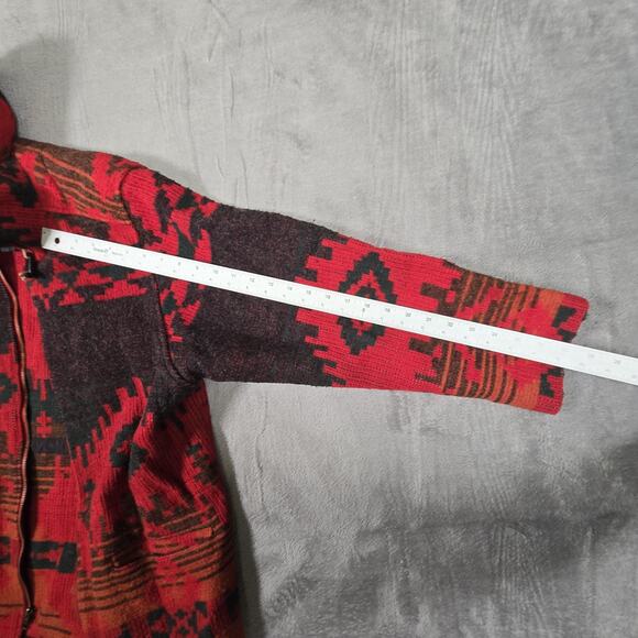 Vintage Woolrich Men's Large Red Aztec Southwestern Hooded Wool Chore Coat - Picture 10 of 11